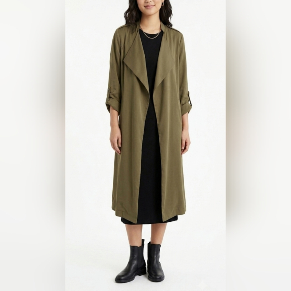 🌷Aritzia Babaton Olive Open-Front Longline Trench Coat Drape🌷 size: L